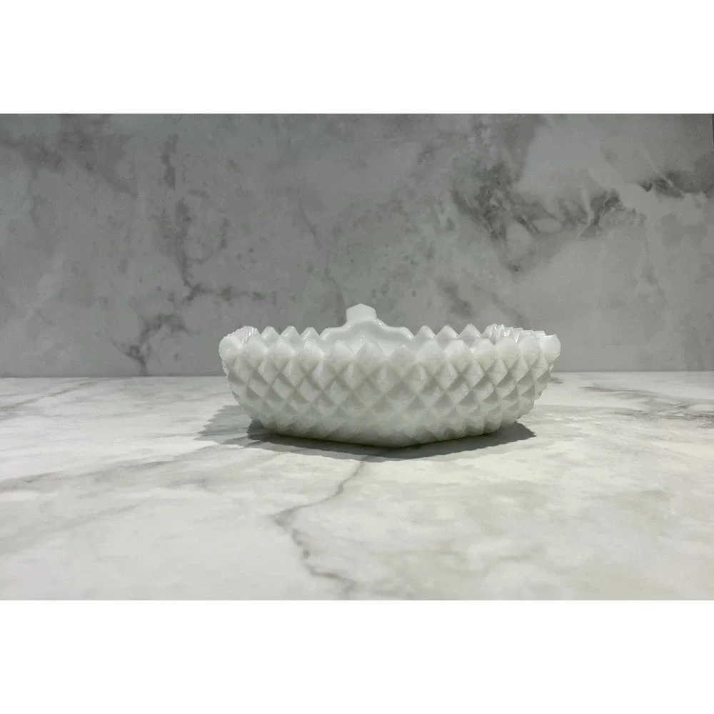 Westmoreland English Hobnail Milk Glass 1-Handle Candy Trinket Bowl Dish Hex Vtg